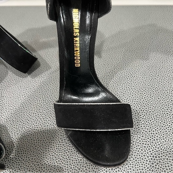 Nicholas KIRKWOOD 🖤 black suede, lace & silver 4 in. strappy heels EUC size 35 - Picture 6 of 14